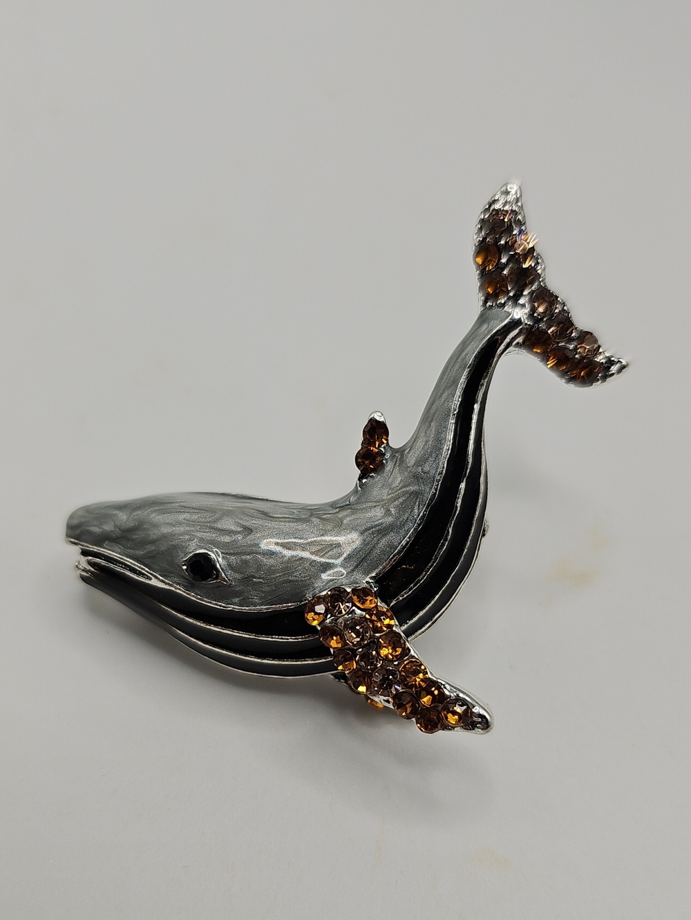 Silver Blue DolphinBrooch with Amber Crystals Pin.. Women's Accessory